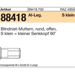 Blindniet-Muttern ART 88481 Alu-Leg. Senkkopf klein M4 / 0,5 - 3,0 S