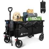 HIKENTURE Bollerwagen Faltbar 135L - Faltbarer Bollerwagen 150KG belastbar - Klappbarer Handwagen für Strand Camping Einkaufen - Faltbollerwagen