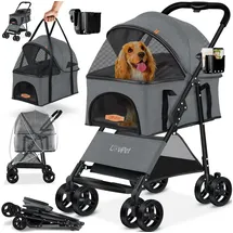 Lovpet Hundewagen 2in1 Hundebuggy Hundebox Transporttasche Faltbar klappbar bis 20 kg Haustiere Buggy mit Netzfenstern & Regenschutzabdeckung Jogger