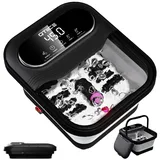 Qtiice Touchscreen Faltbare Fußbad und Massagegerät mit Heizung, Fußbadewanne, Fußbad mit Wärme und Blasen, Temperaturregelung, Massage-Rollen, Vibration, Pediküre-Stein, Griffe - Schwarz