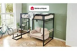 Hochbett - 140 x 200 cm - Metall & MDF - Naturfarben & Schwarz - JOGUI