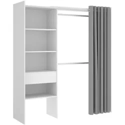 Dmora Kleiderschrank Wetterhorn, Struktur für begehbaren Kleiderschrank, offene Garderobe, 160 x 50 x 205 cm, Weiß und Grau