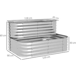 Outsunny - Hochbeet - 120L x 90B x 30H cm - silber