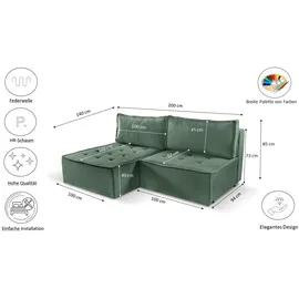 kaiser möbel Bohoo Mini modernes Ecksofa mit Schlaffunktion Hellgrün Rechts