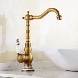 Aougo - Retro-Waschtischarmatur, Einhand-Waschtischarmatur, Badezimmer-Wasserhahn, Keramikgriff, Badezimmer-Waschtischarmatur, Küchenspüle-Wasserhahn