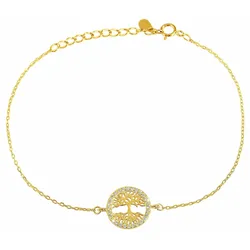 Armband ADELIA ́S "Damen Armband Lebensbaum aus 925 Silber mit Zirkonia 20 cm", gold, Armbänder, Damen, 20
