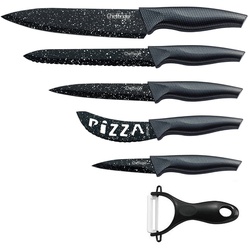 Cheffinger Messer-Set 6 teiliges Messerset (5 Messer & 1 Sparschäler) in Klappbox mit Magnetverschluss scharfe Messerklingen Küchenmesser Chefmesser Pizzamesser schwarz|weiß