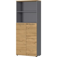 bümö Andratx Aktenregal & Schrank abschließbar, Büroschrank Regal Kombination Holz 80cm breit in Graphit-Eiche - abschließbarer Schrank für's Büro &