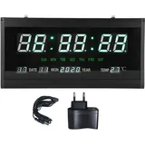 Digitaler Led-hängekalender, Wanduhr Für Wohnzimmer Und Büro, Schwarzer Rahmen, Grüne Ziffern, Eu-stecker 110–220 V