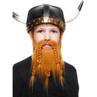 Metamorph Kostüm Wikinger Bart für Kinder in drei verschiedenen Far, Hochwertiger und zertifizierter Kunstbart für Kinder braun