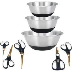 Schüssel KING "EASYCUT", schwarz, Edelstahl, Schüsseln, 3 Schüsseln aus Edelstahl, 5 Scheren