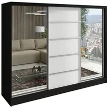 A&J MöbelLand Schiebetürenschrank TOP 200 x 215 x 59,5 cm Schwarz/Weiß