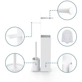Relaxdays WC Garnitur, HxBxT: 67 x 22 x 12 cm, stehender Klopapierhalter, Klobürste, Ersatzrollenhalter, Ablage, weiß