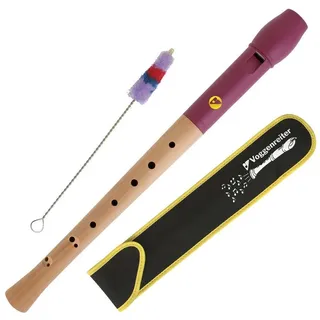 VOGGENREITER Voggys Holz-Kunststoff-Blockflöte (roter Flötenkopf), barocke Griffweise