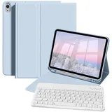 ZOPSGYU Hülle mit Tastatur für iPad A16 11. Generation/iPad 10. Generation (2025/2022, 11/10,9 Zoll) mit Stifthalter, Magnetische Anti-Detach Tastatur Hülle mit QWERTZ Layout Keyboard, Hellblau