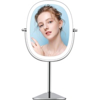 FUNTOUCH Beleuchteter Make-up-Spiegel mit Vergrößerung, ovaler 1- und 7-facher Vergrößerungsspiegel mit Licht, 3 Farboptionen, dimmbar, wiederaufladbar, 360° drehbar, doppelseitiger