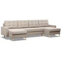 Mebligo - U-Förmige Ecksofa mit Schlaffunktion und Bettkasten BLANK, Bonell-Federn, Couch U Form 294x92x140 cm, Klappsofa mit Schlaffunktion, Wohnzimmer Eckcouch mit Bettfunktion - Ecksofa Beige