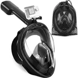 Schnorchelmaske 180° Grad Sicht Vollgesichtsmaske Tauchmaske mit Aktion Kamera-Halterung S/M Schwarz - Schwarz