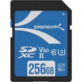 Sabrent SD Karte 256GB V60, SDXC Card UHS II, SD Speicherkarte Class 10, U3, R270MB/s W170MB/s Full HD Ultra 8K (SD-TL60-256GB)