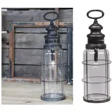 Chic Antique Französische Stalllaterne mit Timer inklusive Glühbirne, H42 cm, antik kohle