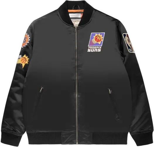 Mitchell and Ness NBA Satin Bomber Jacke Schwarz