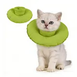 Hjyokuso Halskrause Katze S, Weicher Katzenkragen Verstellbar, Leckschutz nach OP, Schutzkragen gegen Kratzen, Alternative Katzenbody, Komfortabler Genesungskragen für Kätzchen und Katzen Grün