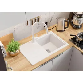 Primagran Kopenhagen Easy 1 Becken rechts Einbau Granit Weiß Handbetätigung 700 x 440 mm