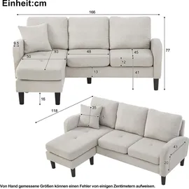Merax Eckcouch Leinen 3-Sitzer Beige