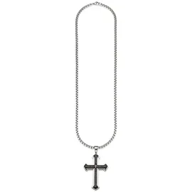 Bruno Banani Kette mit Anhänger BRUNO BANANI "Schmuck Geschenk Halskette Kreuz Venezianerkette Silber Schwarz", silber (edelstahlfarben), Halsketten, Herren, Edelstahl, L: 60