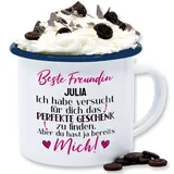 Emaille Tasse Blechtasse - Beste Freundin Perfekte Geschenk Personalisierte Geschenke Namen Freundschaft Freundinnen Weihnachten - 300 ml - Weiß Blau - kaffeetasse friends name besties freundinen