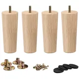 La Vane 4er Set Möbelfüße aus Massivholz - Konische Tischbeine Ersatz (Höhe: 25cm) mit M8 Gewindebolzen, Montageplatten - Für Sofa, Bett, Schrank, Couch, Ottomane & Tische - Leicht zu installieren