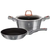 Ertex 3.Teilig Kochtopfset Induktion Pfannen-Set Topf-Set Aluguss Töpfe Antihaftbeschichtung Marmor Kochtopf Set (Moonlight 3.TLG BH-6019)