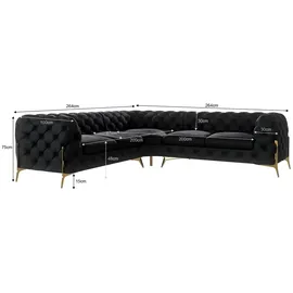 S-Style Chesterfield Ecksofa Natalie ¦ schwarz ¦ Maße (cm): B: 264 H: 75