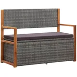 furnicato Bank mit Stauraum 115 cm Poly Rattan Massivholz Akazie Grau