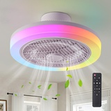 IZOWE RGB Deckenventilator mit Beleuchtung 45cm LED Deckenlampe mit Ventilator Berührung Dimmbar Lampe mit Ventilator 3 Windstärke Timing Deckenventilator mit Fernbedienung Schlafzimmer Spielzimmer