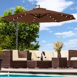 Swing&Harmonie Luxus Sonnenschirm mit LED Beleuchtung Ampelschirm 300 cm Garten Schirm Pavillon in braun