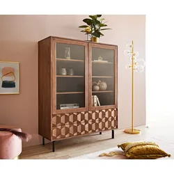 DELIFE Vitrine Fevo 115x150 cm acacia marron Pied-L, Vitrines
