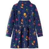 vidaXL Kinderkleid mit Langen Ärmeln und Kordelzug Marineblau 116