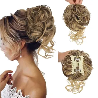 Synthetische Klaue Messy Bun zerzaust Lockige Klaue Haar Dutt Wellenkralle Haarteil Donut Hochsteckfrisur Klaue Clip In Buns Pferdeschwanz für Frauen Mädchen (Wavy, 86H10)