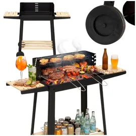 SPRINGOS Holzkohlegrill Grillwagen Schwarz/Braun