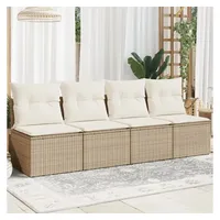 vidaXL Gartensofa mit Kissen 4-Sitzer Beige Poly Rattan