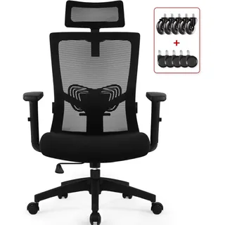 Daccormax Bürostuhl Ergonomisch, Schreibtischstuhl mit Verstellbarer Kopfstütze, Armlehnen, Lendenwirbelstütze, Drehstuhl Wippfunktion, Chefsessel aus Mesh,Rückenschonend, Bürostuhl 150kg