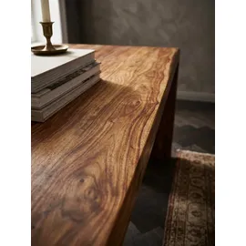 KADIMA DESIGN Schreibtisch TEKO: Massivholz Sheesham, Stauraum, abgerundete Ecken, stabil. Braun, 140x80x76 cm