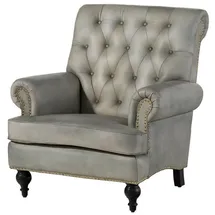 MASSIVMOEBEL24.DE Sessel Echtleder 84x84x94 grau CHESTERFIELD #205 | 2 Jahre Gewährleistung | mind. 14 Tage Rückgaberecht - Grau