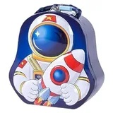 Astronaut Spardose aus Metall, mit Schloss, lustige Spardose, große Größe für Jungen und Mädchen (blau)