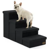 COZY KISS Hundetreppe für Kleine Hunde mit Stauraum, Breite Haustiertreppe Faltbare für Bett und Couch, Hunderampe mit Rutschfestem Boden, Lecksichere (Schwarz, 43x97x56cm, 4)