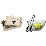 WMF Steakbesteck 12-teilig, Steakbesteck Set für 6 Personen & Taverno Salatschüssel Set 3-teilig, Salatbesteck 25 cm mit Salatschale, runde Schale 23,5 cm, Glas, Cromargan Edelstahl poliert