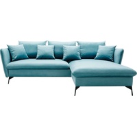 andas Ecksofa »LIVORNO,258 cm, L-Form,«, Schlaffunktion u. Bettkasten (139/224cm), Samt, Struktur, Webstoff, blau