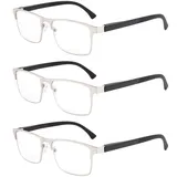 OKH 3er Pack Lesebrille Herren Blaulichtblockierende Federscharniere Lesebrille Metall Computer Anti Glare Lesebrillen 3*Silber 1.5x