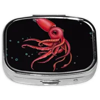 Quadratische Pillendose Erdbeere Tintenfisch Gedruckt 2 Fächer Medizin Pillendose Metall Dekorative Pillendose für Tasche oder Geldbörse Pillendose